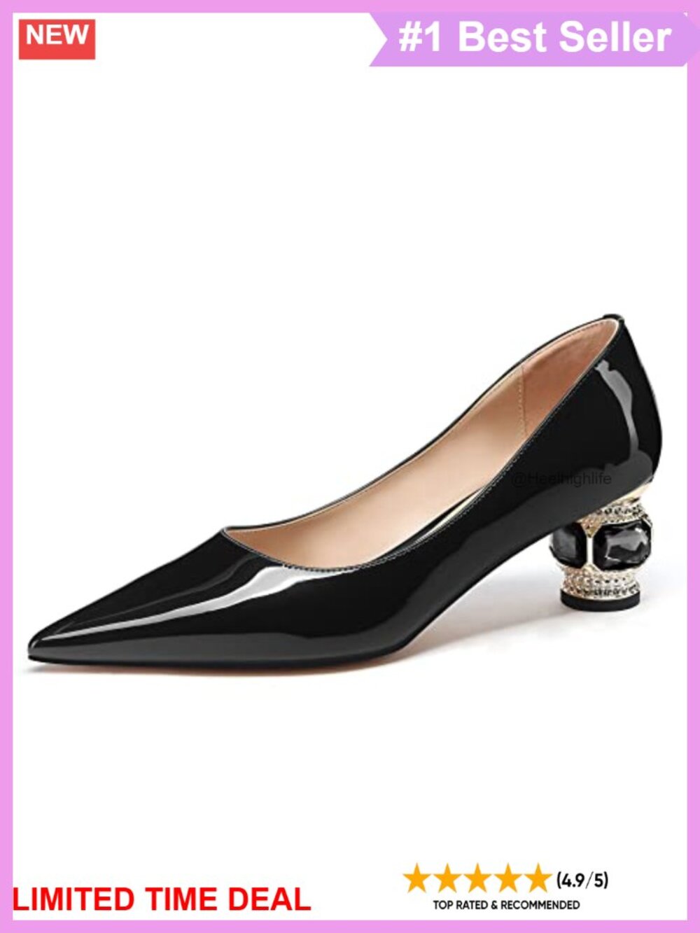 Women's Chunky Heel Pumps Crystal Block Heels Pointed Toe Slip On Wedding Party